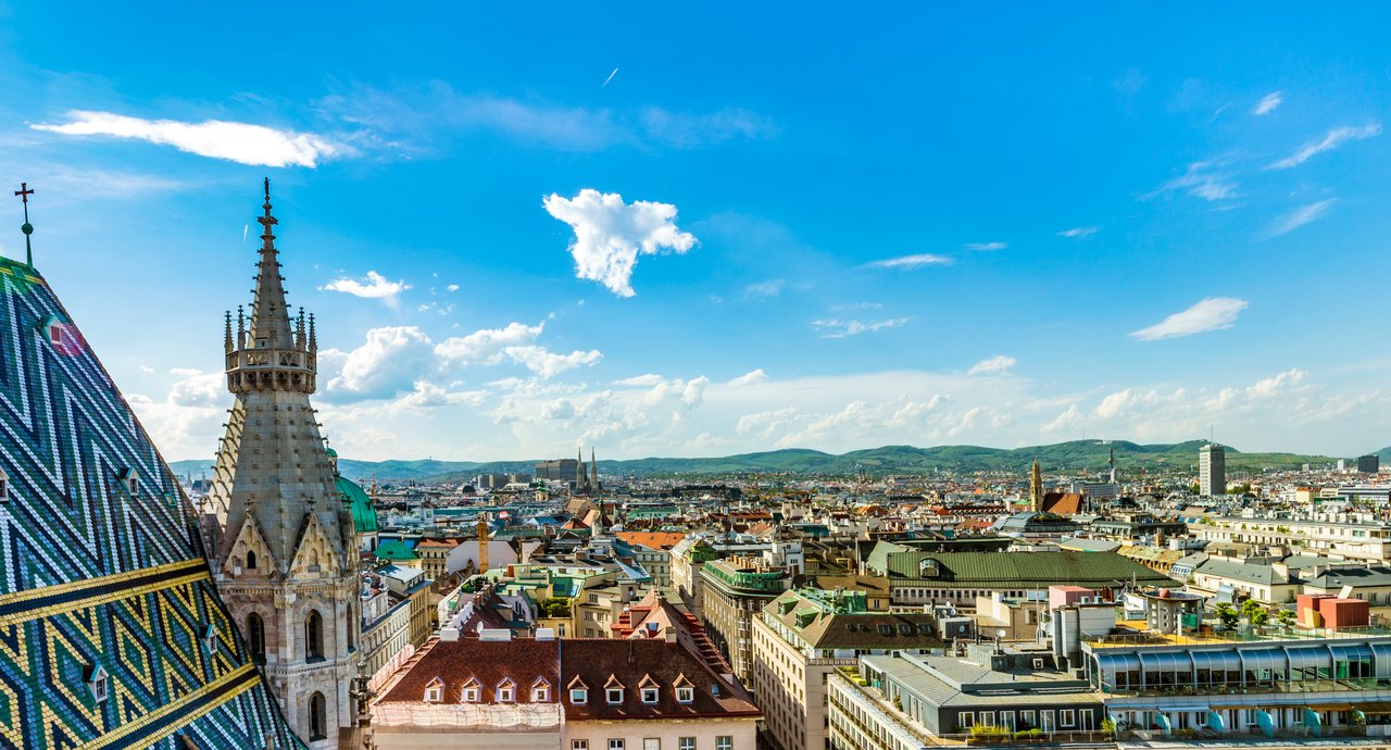 Vienna rooftops under a blue sky