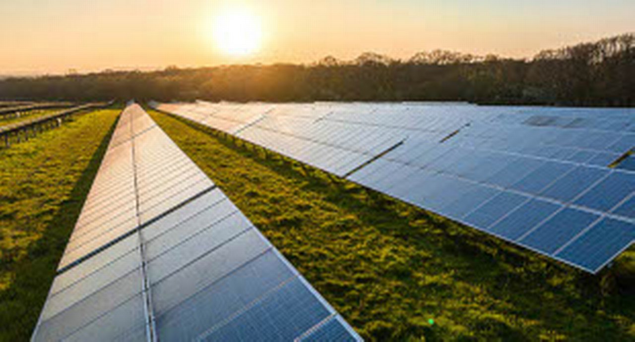 Solar panels in the sunset