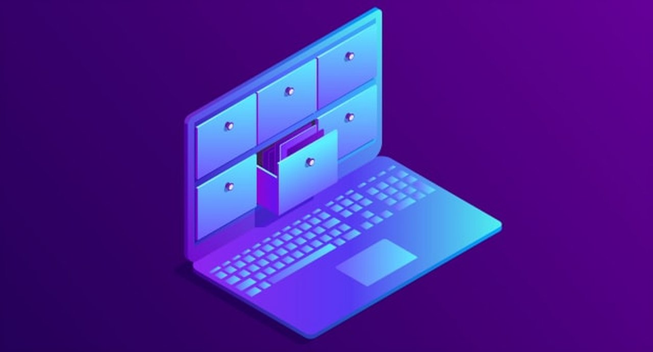 laptop graphic with drawers on the screen