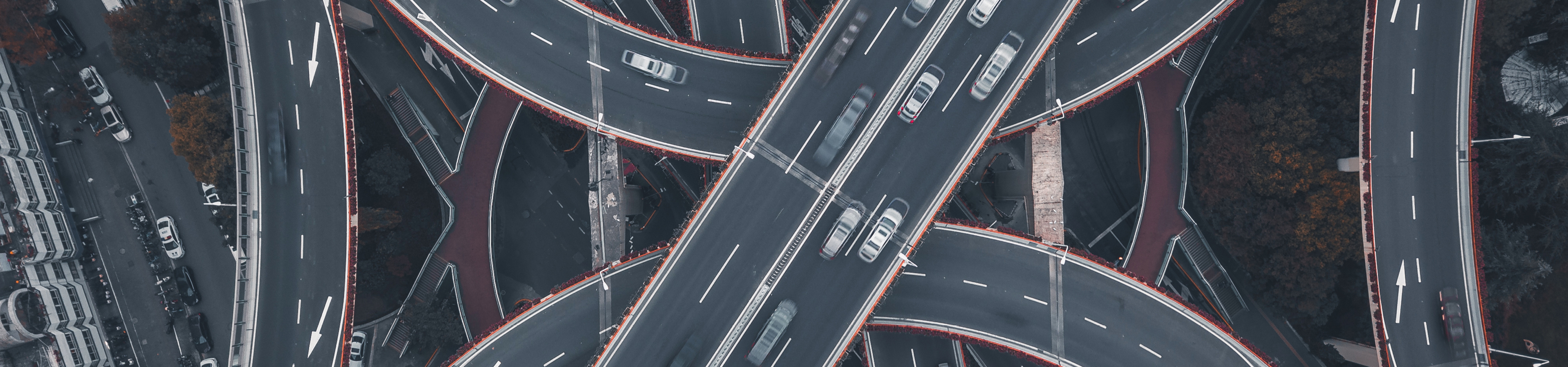 Birds-eye view of freeway overpasses