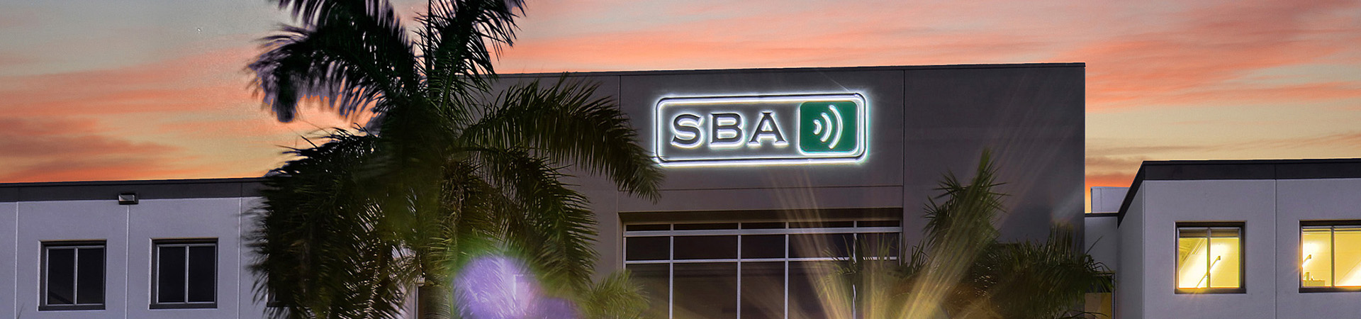 SBA Building with palm trees in the front