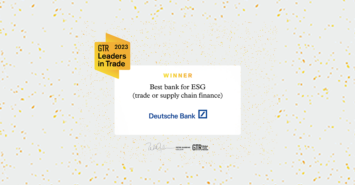 DB GTR Award: Best bank for ESG